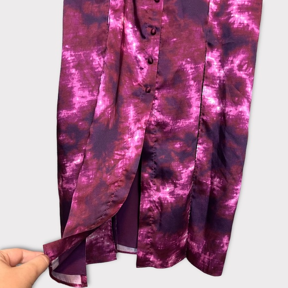 CINQ A SEPT Tie Dye Alexa Dress Size 6 Slip Dress Purple Long Maxi Satin - Picture 6 of 12
